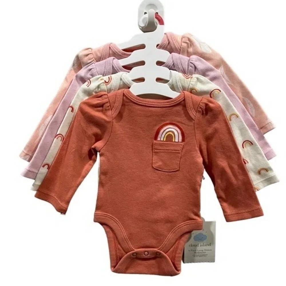Cloud Island Newborn Baby Girl 4 Pack Long Sleeve Bodysuit Rainbow Feather NB-0M